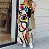 2024eBay AliExpress Nueva Moda Vestido Camisero Estampado de Manga Larga Vestido largo (Posicionamiento de Flor)
