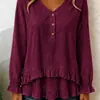 Ropa Femenina Transfronteriza Nueva Otoño/Invierno 2026: Blusa de Manga Larga con Cuello en V Fruncido y Dobladillo Irregular para Mujer
