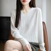 Punto de cuello redondo transfronterizo para mujer 2025 Otoño e Invierno Nuevo Punto holgado de manga larga Camiseta de capa interior con cuello en V Invierno