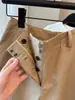 Recomendado! Versátil estilo old money shorts casuais de lã e linho cáqui de cinco pontas com cinto