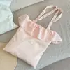 Bolso de Lona Floral Fruncido Color Verde Menta con Textura Plisada, Bolso de Hombro Casual Estilo Estudiante para Viajes