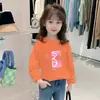 Camiseta de Manga Larga de Algodón Puro para Niños para Primavera y Otoño, Top Holgado Lindo para Niñas, Camiseta Básica Versátil para Niños Mayores en Primavera y Otoño