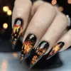 Wm-263 Castelo de Chamas Ponta Longa Unhas Postiças Halloween Ruínas de Fogo Ruínas Horror Wearable Peças de Unha Atacado