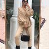 Roupas Femininas 2023 Amazon Wish Nova Moda Europeia e Americana Gola V Cor Sólida Conjunto Suéter Feminino