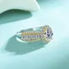 Anillo de Plata de Ley S925 con Moissanita de 1.5 Quilates en Forma de Huevo, Estilo Palacio de Alta Gama, Joyería de Mano Bicolor, Transfronterizo Europeo y Americano