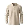 Camisa masculina de linho de manga comprida transfronteiriça, tamanho europeu, primavera e outono, comércio exterior, Amazon, colarinho virado, cor sólida, casual, polo de corte solto