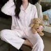 Conjunto de pijama para mujer de manga larga y pantalón largo, de algodón suave tipo anti-bolitas, se puede usar afuera como ropa casual para estar en casa. (Oro