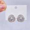 Aretes Espirales de Aguja de Plata S925 con Diamantes Flash y Perlas para Mujer Otoño e Invierno 2024 Nuevo Estilo Aretes Estilo Fragante Aretes Electrochapados en Oro Real