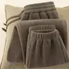 Calça Masculina de Lã de Alta Qualidade com Bloqueio de Temperatura e Pelúcia, Quente, Cor Sólida, Casual, Outono e Inverno, Tamanho Grande, Com Bainha, Para Roupa Externa