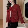 Abrigo de lana rojo estilo Chanel para mujer, primavera, otoño, invierno 2026, nuevo abrigo corto de lana de alta gama con flecos, top versátil