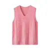 Colete de tricô com decote V para mulheres, lã e cashmere, tecido escovado, novo colete de tricô sem mangas, solto e versátil, top com lantejoulas para o outono