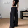 Pantalones deportivos casuales de pierna recta con estampado de letras estilo americano, nuevos pantalones para mujer con cordón, pantalones de pierna ancha, corte holgado, versátiles y que estilizan, pantalones largos