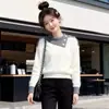 Suéter Pulôver Patchwork Color Block Estilo Coreano para Mulheres Outono Inverno Cintura Marcada Emagrecedor Solto Preguiçoso Macio e Grudado Camada Interna Camada Base Malha