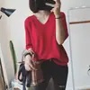 Suéter de Manga Três Quartos com Decote V para Estudantes, Estilo Coreano, Caimento Solto, Camada Base de Verão 2020, Blusa de Tricô de Manga Média, Camiseta Fina para Mulheres