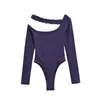 Body Sexy de una Sola Manga Larga de Estilo Americano Picante para Mujer, Nuevo para Primavera y Otoño, Elástico Ajustado de Color Sólido, Camiseta Base