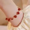 Pulsera de Ágata Roja Natural Trébol de Cuatro Hojas de la Suerte para Mujer Nuevo Diseño Nicho Estilo Chino Ajustable Pulsera Estilo Lujo Ligero Cultura China