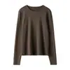 Camiseta de Punto de Seda y Lino con Cuello Redondo y Mangas Largas para Mujer, Corte de Hombro Regular, Top Interior Holgado y Amigable con la Piel, Tejido de Lino Tencel