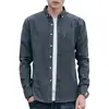 Camisa de Manga Larga para Hombre con Forro de Felpa, Camisa Rayada Cepillada Gruesa Estilo Coreano de Corte Ajustado para Hombre, Chaqueta Informal de Otoño a la Moda