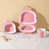 Fibra de Bambu de Grau Alimentício Louça Infantil Tigela Garfo Colher Copo Urso de Desenho Animado Tigela de Refeição Tigela de Comida Fofa Prato de Jantar Atacado