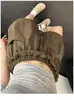 Pantalones cortos plisados de cintura marrón para mujer, verano, cintura alta, holgados, casual, adelgazantes, transpirables, ligeros, pierna ancha, pantalones de tres cuartos