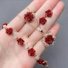 Anillo Rosa de Cinabrio Natural Colgante Pendientes Cinabrio Mineral en Bruto Anillo Tejido Pulsera Rosa Pulsera Regalo