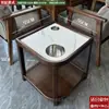Mesa de Café Mahjong de Gama Alta con Forma de Abanico para Hotel Madera Maciza Placa de Roca Pequeño Estante de Almacenamiento Sala de Ajedrez y Cartas Estante para Agua de Té Especial para Casa de Té Antiescaldado