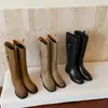 Botas de montar de cuero para mujer, botas altas de tubo largas con efecto desgastado para otoño e invierno, cuero genuino, puntera redonda, sin cordones, tacón bajo, altas hasta la rodilla, rectas