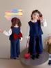Conjunto de Roupas de Outono para Meninas 2025 Novo Estilo Colete Jeans para Menininha Conjunto de Três Peças Primavera e Outono Roupas para Bebê Menina Crianças