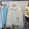 Outono 2025 Cardigan Jaqueta Elegante de Chenille com Elastano, Gola Polo, Manga Longa, Verde Menta com Capuz e Zíper