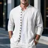 Camisa de lino para primavera y otoño transfronteriza de Amazon, de manga larga, cuello mao, transpirable, estilo casual, nueva camisa de estilo chino con bolsillos para hombre