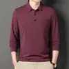 Camiseta de manga larga de primavera para hombre con cuello, ropa para hombres de mediana edad y mayores, top con bolsillo real, polo a rayas