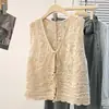 Jaqueta Colete de Crochê Vazado com Pedrarias e Decote em V para Mulheres, Novo Estilo Verão 2026, Colete Camadas Boêmio Solto