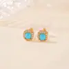 Pendientes de botón de plata de ley S925 Yuebao Jewelry con Cubo de Turquesa y Montura Completa de Diamantes, Joyería de Plata Simple y Lujosa para Mujeres que Van al Trabajo