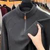 Nova blusa de moletom térmica de inverno masculina de manga longa, espessada com fleece extra, gola alta, zíper, estilo inverno, à prova de frio, quente, camiseta de luxo leve