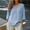 Camiseta Informal de Manga Larga con Cuello en V Semiabierto de Color Sólido para Mujer, Estilo Old Money Europeo y Americano 2026