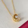 Collar de Hielo y Luna para Mujer, Patrón de Rombos Tachonado con Diamantes, Inspirado en Chanel, Chapado en Oro Rosa de 18K, Cadena de Suéter Coco Pequeña Frijol Dorado de Lujo Ligero