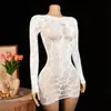 Lencería sexy, bestseller transfronterizo europeo y americano de Amazon, vestido bodycon transparente de malla jacquard hueco de manga larga para mujer