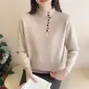 Suéter de cuello alto medio para mujer de otoño e invierno Nuevo estilo 2025 Camiseta básica de punto holgada Se puede usar por fuera en invierno
