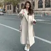 Abrigo de lana liso de otoño e invierno transfronterizo con bolsillo, diseño de doble botonadura de alta gama y a la moda, abrigo largo de lana al por mayor
