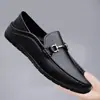 Mocasines de Cuero Genuino para Hombre Zapatos de Negocios Británicos Transpirables Suela Suave Zapatos Casuales Perezosos Slip-on Zapatos de Frijol Planos para Hombre