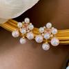 Aretes Ovalados de Perla Francesa de Zirconia con Aguja de Plata Electrochapada en Oro Real Moda Retro Elegante Elegante Elegante Aretes de Lujo Ligero