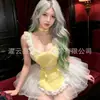 Sensual Uniforme de Maid Gato de Peluche que Ceñe la Cintura, Atractivo y Tentador Conjunto de Maid con Encaje Patchwork y Espalda Descubierta