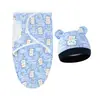 Toalha Saco de Dormir de Algodão Puro para Recém-nascidos Saco para Bebê Masculino e Feminino Conjunto de Gorro Fetal Ursinho Fofo Primavera e Outono Enrolador Anti-assustador