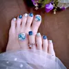 Uñas de los pies Usables, Manicura Removible, Producto Terminado Azul Brillante con Diamantes, Uñas de los Pies Completamente de Diamante Hechas a Mano Brillantes, Uñas Postizas al por Mayor