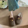 Primer Encuentro Temporada Camelia Francesa Zapatos Peludos Cómodos sin Cordones para Mujer Otoño/Invierno Mocasines con Forro de Terciopelo Suela Suave Zapatos para Conducir