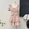 Conjunto de Chaleco y Falda Dulce y Elegante para Mujer, Nuevo Estilo de Verano con Bordes Volantes, Conjunto de Dos Piezas con Falda de Volantes tipo Pastel