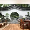 Estilo chino huipai Suzhou jardín edificio antiguo papel tapiz alero patio arco pared sala de té restaurante hot pot papel tapiz
