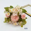Flores artificiales de seda, ramos de flores de seda estilo europeo, productos transfronterizos más vendidos, ramos de color naranja-rosado otoñal, arreglos florales para decoración de salones de bodas