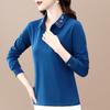 Camiseta de Algodão Puro Manga Longa Feminina Chegada Nova de Verão Elegante Moda para Mães de Meia-Idade Estampada Lapela Top Base Camisa Polo