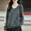 Básico de corte ajustado, favorecedor escote en V, forro polar, cálido, cuello suave, top capa base, suéter tejido para mujer, amarillo pluma